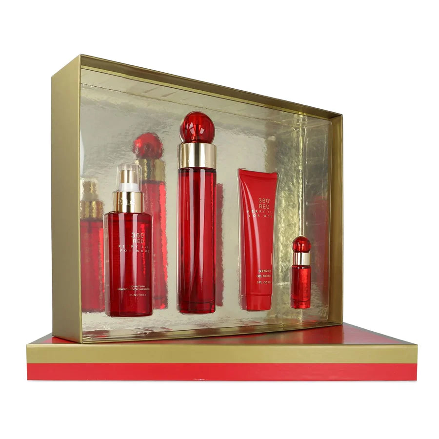 Set Perry Ellis 360 Red For Women (4 Pc) Eau de Toilette (EDT) 3.4 oz / 100 ml / Shower Gel 3.0 oz / 90 ml / Body Mist 4.0 oz / 120 ml / Mini Eau de Toilette (EDT) 0.25 oz / 7 ml | wmafusion:844061016774