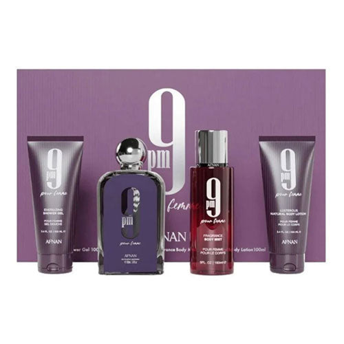 SET AFNAN 9PM FEMME  ( 4 PC ) 3.4 OZ EDP SP / 3.4 OZ SG / 3.4 OZ BL / 5.0 OZ BODY MIST | wmafusion:6290171074250
