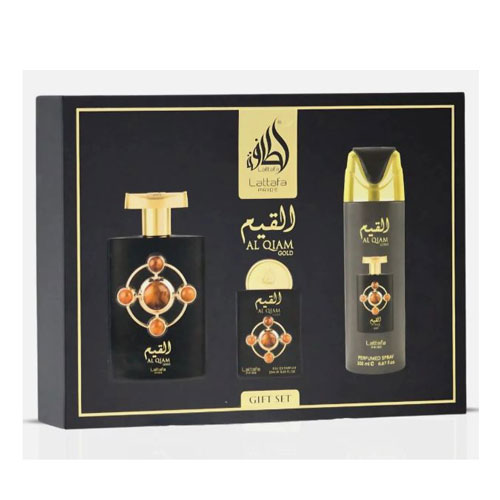SET LATTAFA AL QIAM GOLD UNISEX ( 3 PC ) 3.4 / 0.68 / PERFUMED SPRAY 6.7 OZ/198 ML - EAU DE PARFUM (EDP) | wmafusion:6290362346562