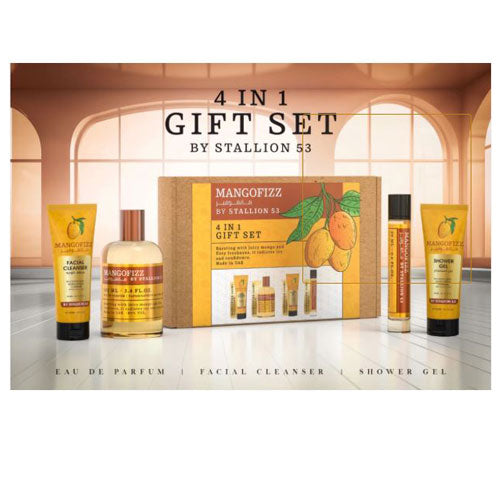 Set Emper Mangofizz By Stallion 53 Unisex (4 Pc) Eau de Parfum (EDP) Spray 3.4 oz / 100 ml / Shower gel 3.4 oz / 100 ml / Facial cleaner 3.4 Oz / 100 ml / Eau de Parfum (EDP) Spray 0.68 oz / 20 ml | wmafusion:6294021908979