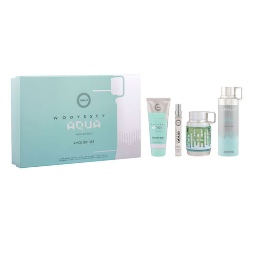 Set Armaf Lux Odyssey Aqua (4 Pc) Eau de Parfum (EDP) 3.4 Oz / 100 ml  /Travel Spray 0.34 oz / 10 ml  / Shower Gel 3.4 oz / 100 ml  / Body Spray 6.8 oz / 200 ml | wmafusion:6295199815090