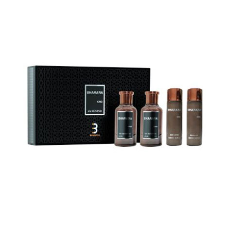 Bharara King Eau De Parfum (Edp) 3.4 Oz / 100 Ml Gift Set 4 Pcs Set For Men: 3.4 Eau De Parfum + 5 Oz Body Lotion+ 3.4 After Shave + 5 Oz Shower Gel